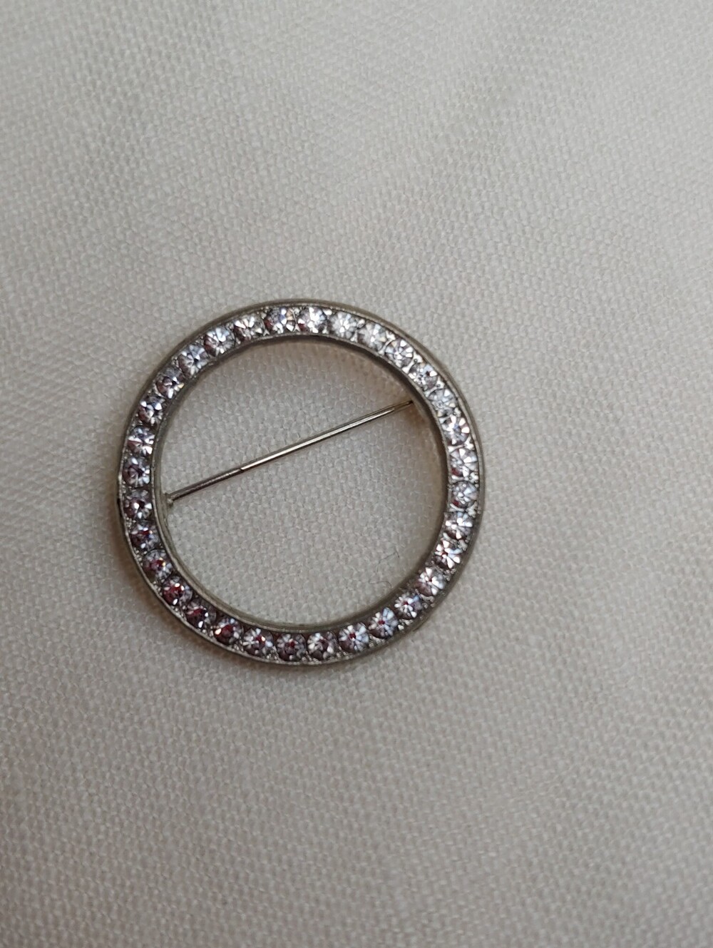 Vintage Silver-Tone Round Crystal Brooch - Clear